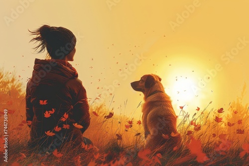 silhouette of a dog, Park Joy with Dog: Pet-Friendly Lifestyle, Cheerful Person Engaging in Playful Interaction with Dog in Sunny Setting, Elevating the Theme of Happiness and Companionship