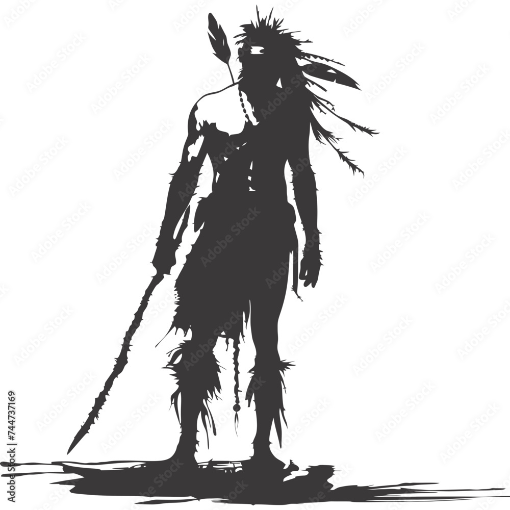 Silhouette native american man black color only full