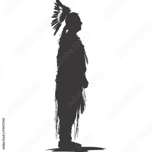 Silhouette native american man black color only full