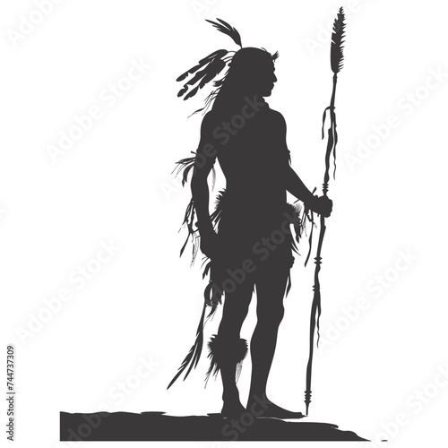 Silhouette native american man holding weapon black color only