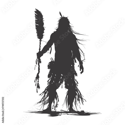 Silhouette native american man holding weapon black color only