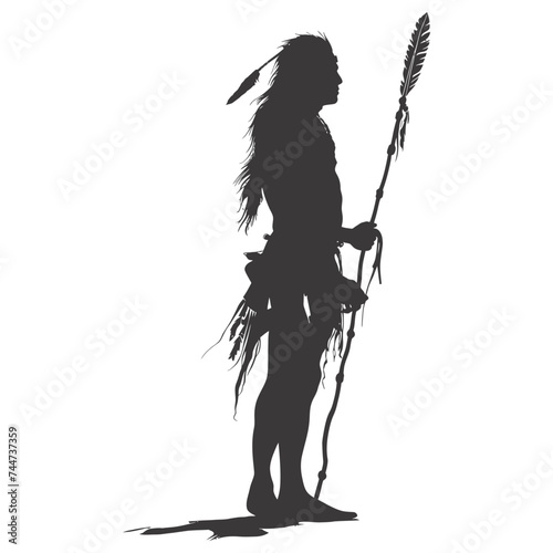 Silhouette native american man holding weapon black color only
