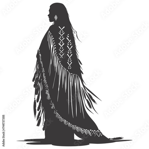 Silhouette native american woman black color only full body