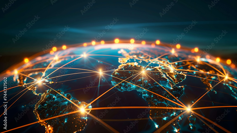 digital blockchain connection background, data global transform in the future technology, cloud and online network around the world