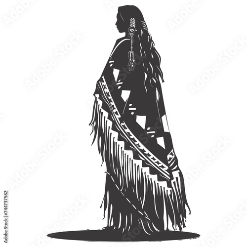Silhouette native american woman black color only full body