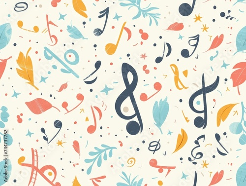 Artistic background featuring an assortment of vibrant musical notes  © komgritch