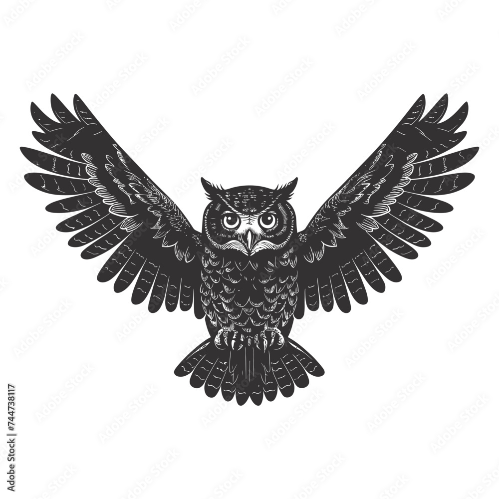 Obraz premium Silhouette owl animal fly black color only full body 