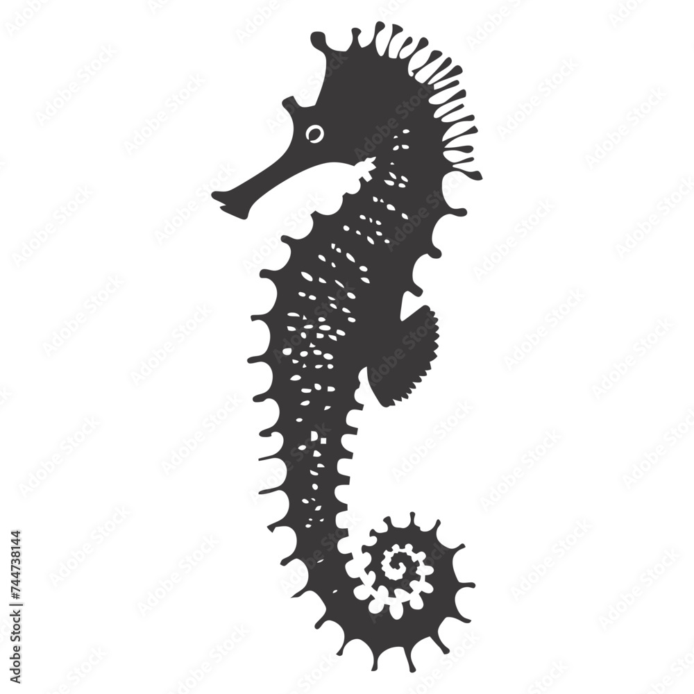 Silhouette seahorse animal black color only full body