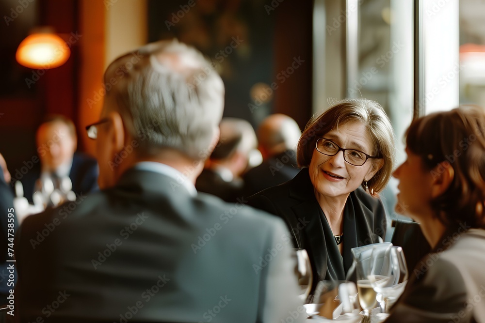 Group of diverse business people talking while laughing and talking at a networking event, in the style of contemporary and postmodern. generative AI Group of diverse business people talking while laughing and talking at a networking event, in the style of contemporary and postmodern. generative AI