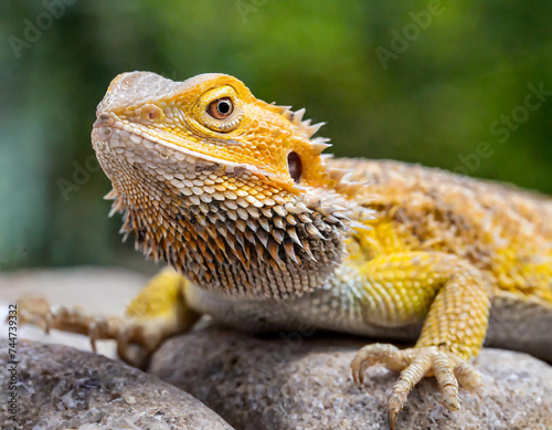 Closeup shot of a yellow Central bearded dragon on a stony surface