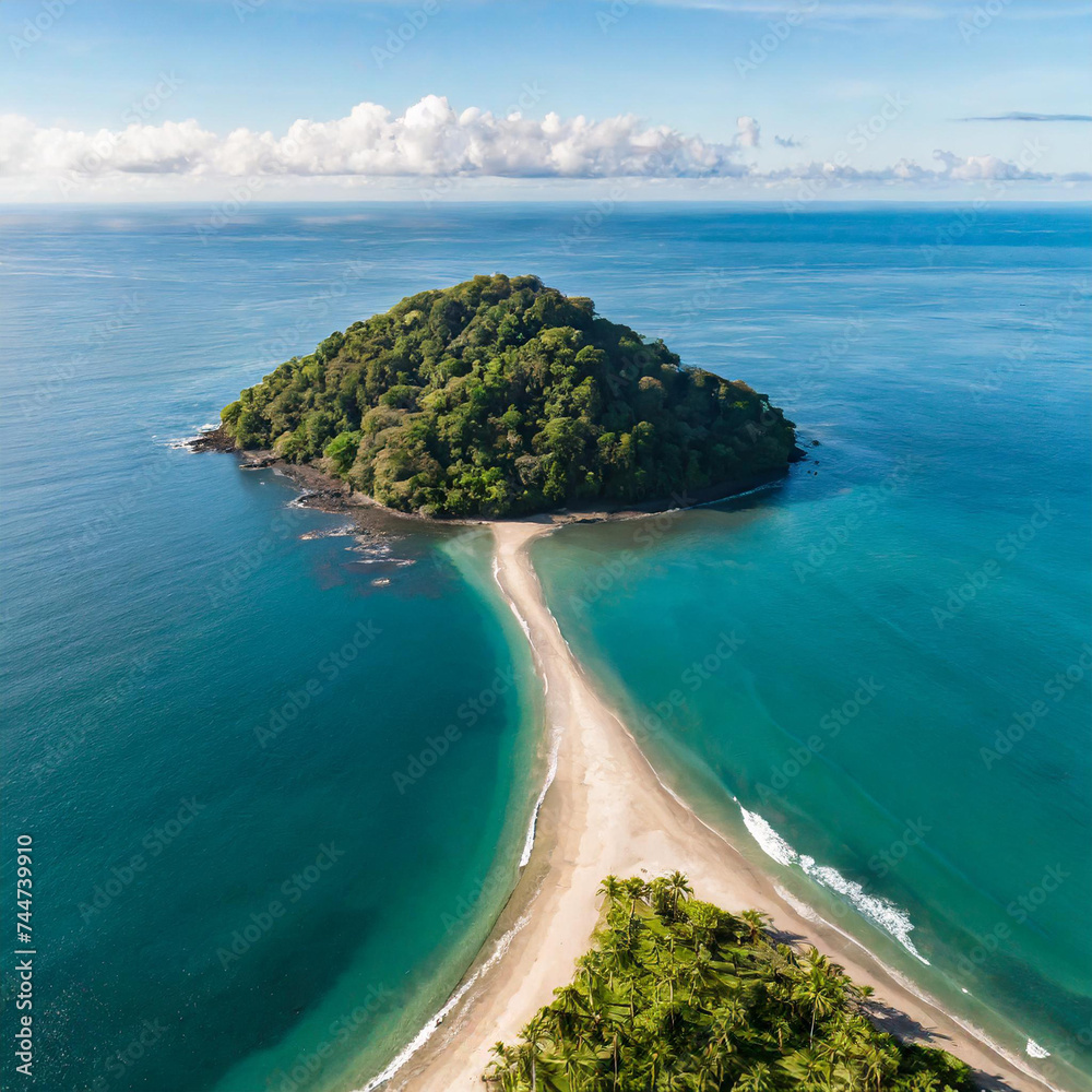 Top view shot of a beautiful island in Costa Rica, USA