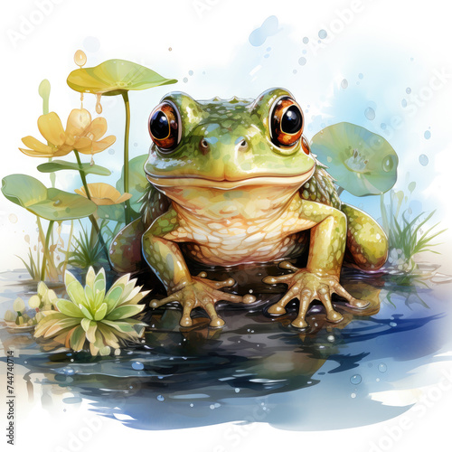 watercolor Cute Frog on a Lily Pad clipart  Generative Ai