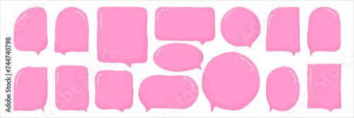 Collection of text bubbles. The dialog boxes are pink like gum. The textbox for quotes is hand drawn. Suitable for mobile app, websites, notes, graphic design photo
