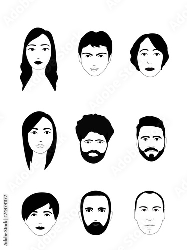Facce simpatiche per realizzare cartoon. Volti schematizzati.
