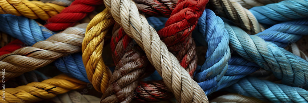 Diverse ropes forming a strong network, a powerful image representing collaboration, unity, and shared strength.