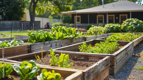 Garden plants growing in wooden box