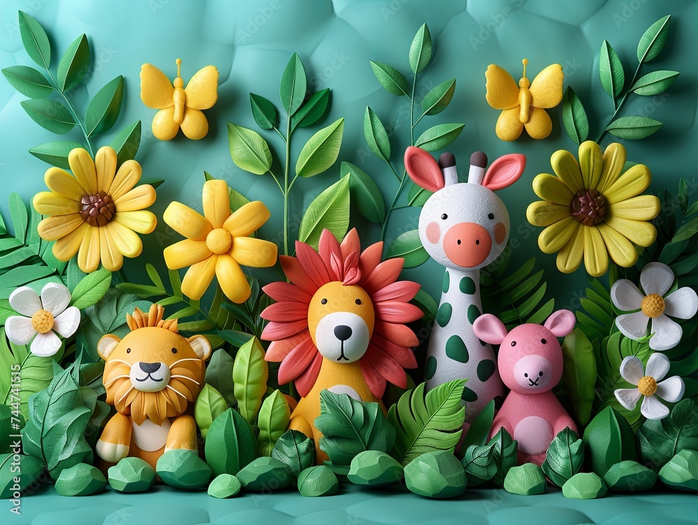 Naklejka premium Easter Bunny Surrounded by Colorful Eggs and Spring Decorations