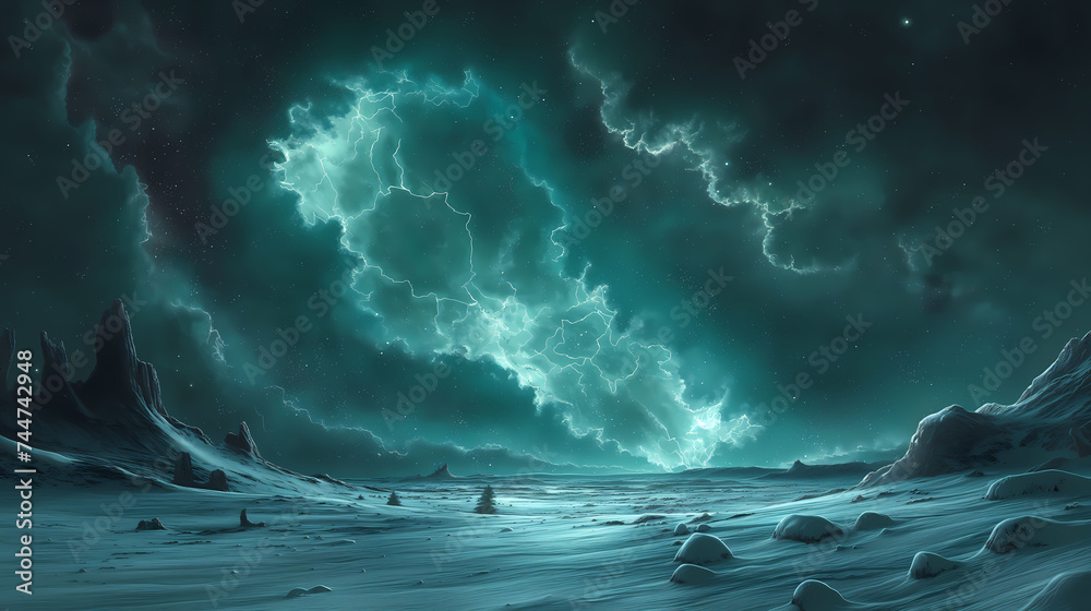 Fototapeta premium Abstract landscape, Dramatic Mystical Landscape Under Stormy Sky