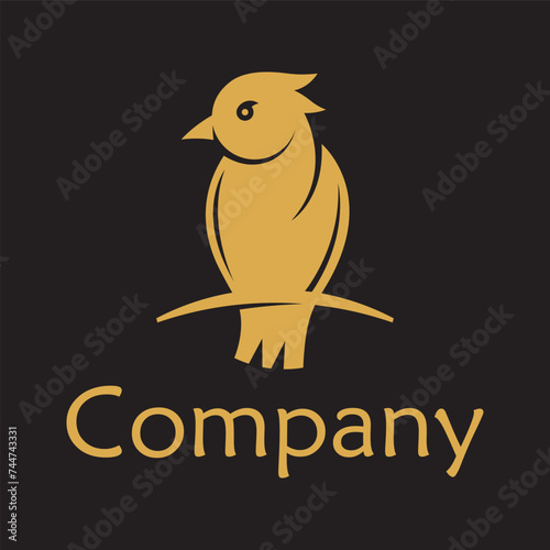 Golden Bird Sitting on a Branch Vector Logo Art