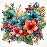 watercolor painting of a tropical frame with flower clipart, Generative Ai