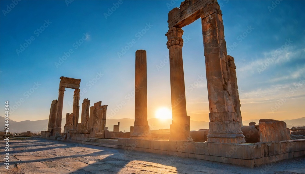 sunrise in persepolis capital of the ancient achaemenid kingdom ancient columns sight of iran ancient persia beautiful sunrise background