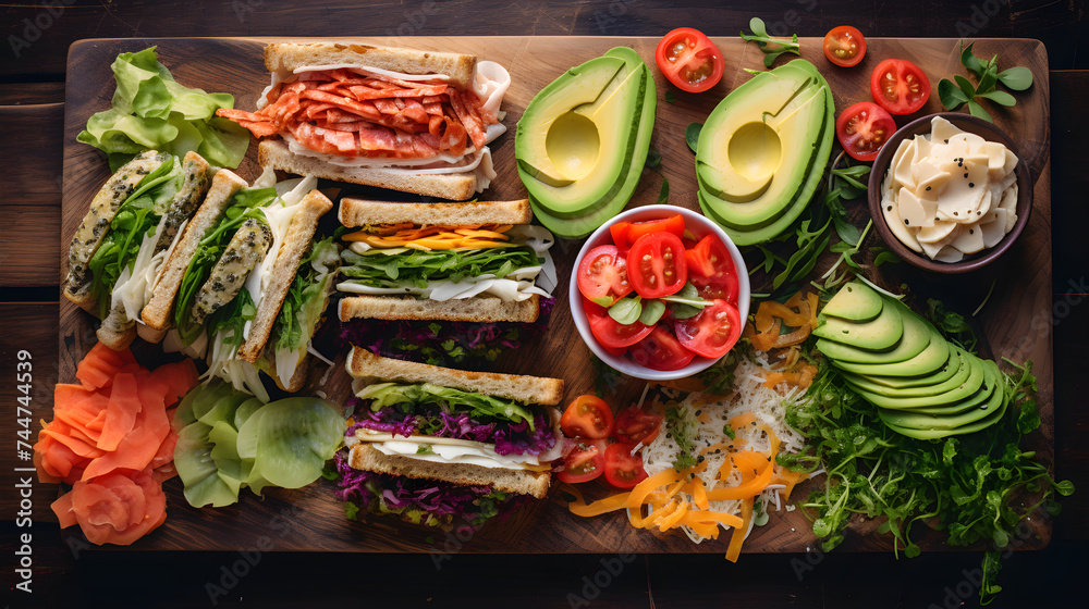 Artistically Arranged Rustic Board of Delicious and Healthy Gluten-Free Sandwiches