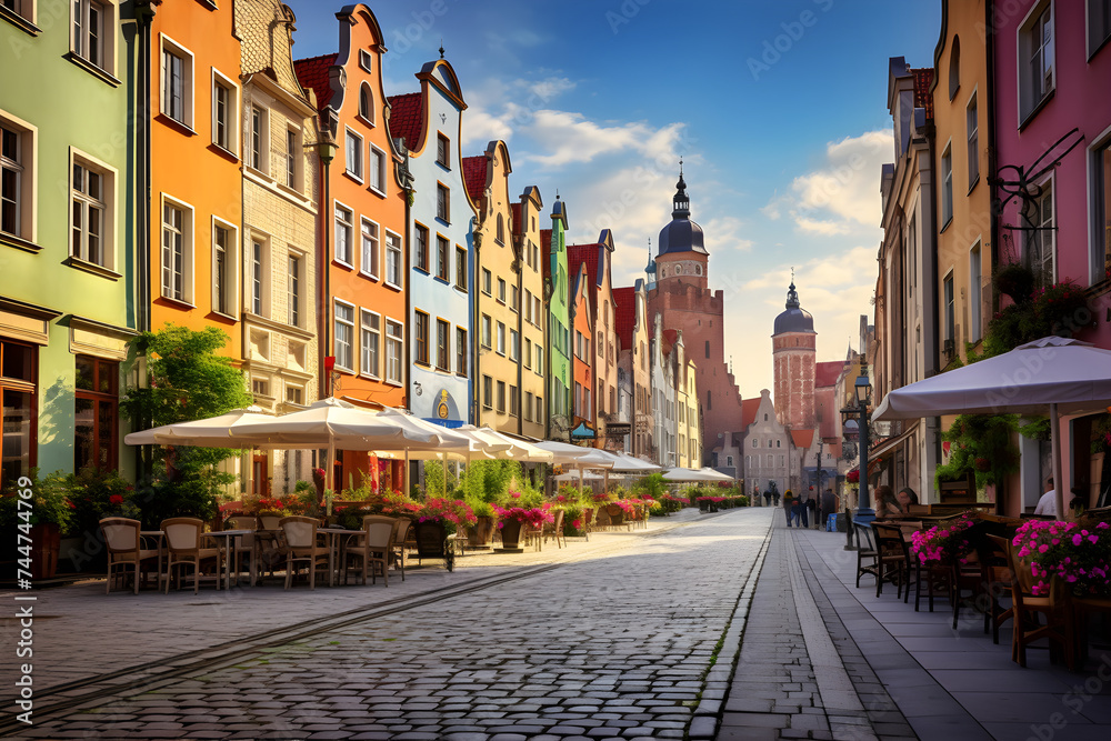 Stunning Capture of the Picturesque and Historical Gdansk Old Town with its Traditional Polish Architecture - obrazy, fototapety, plakaty 