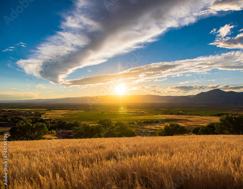 Beautiful sunset over a field in Santa Fe, New Mexico