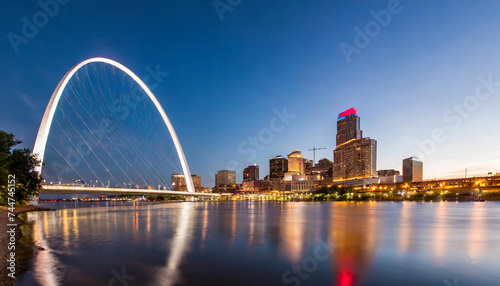 Night scenery of St. Louis Missouri Gateway Arch Skyline in Washington photo