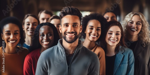 Smiling and making eye contact: A diverse group of individuals. Concept Diversity in Photos, Smiling Faces, Eye Contact, Group Poses, Inclusivity photo