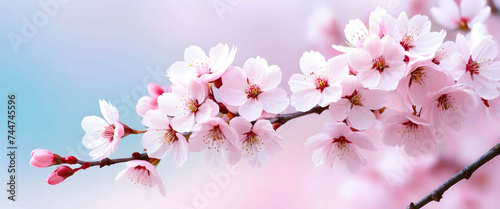 Pink japanese cherry blossoms branch in spring
