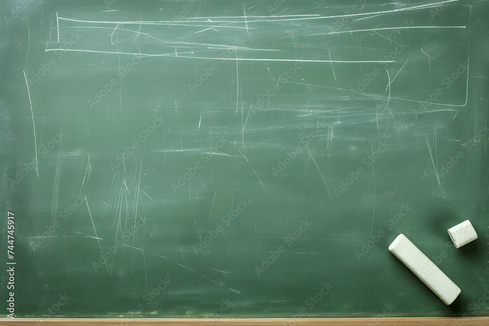 First-class, An empty green chalkboard with an eraser and white chalk, ready for Teacher's Day