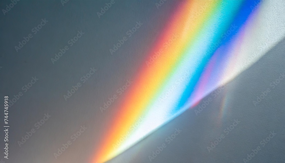 blurred rainbow light refraction texture overlay effect for photo and mockups organic drop diagonal holographic flare on a white wall shadows for natural light effects
