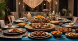 Showcase the artistry of an iftar dinner in a family setting, with ultra-realistic details in capturing the expressions of joy, the communal atmosphere, and the delectable array -Ai Generative