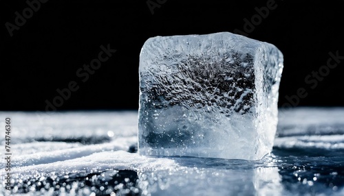 textured natural ice block isolated on black background clipping path included photo
