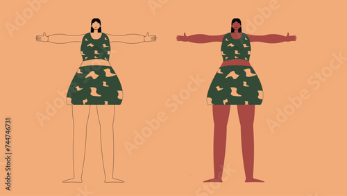 Set of black women of different ages from adolescence youth to maturity and old age, vector illustration isolated on white background. Various generations at African American women
