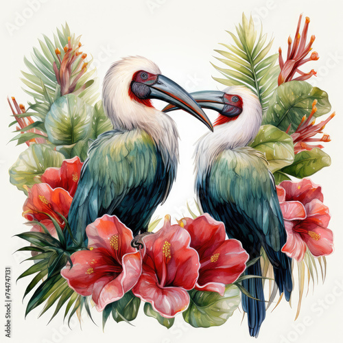 watercolor Tropical Summer Frame featuring pelican clipart, Generative Ai © creativeproartist