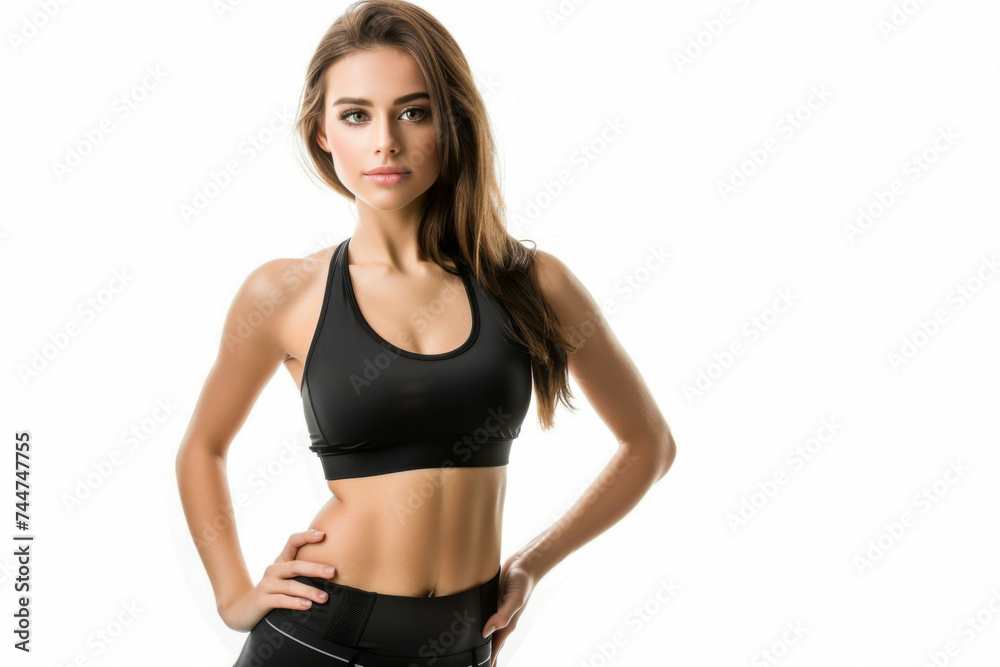 Portrait of smart woman posing for exercise isolated on white background, wearing sport shirt for workout at fitness, healthy body. Portrait of smart woman posing for exercise isolated on white background, wearing sport shirt for workout at fitness, healthy body.