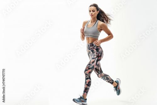 Portrait of smart woman posing for exercise isolated on white background, wearing sport shirt for workout at fitness, healthy body.