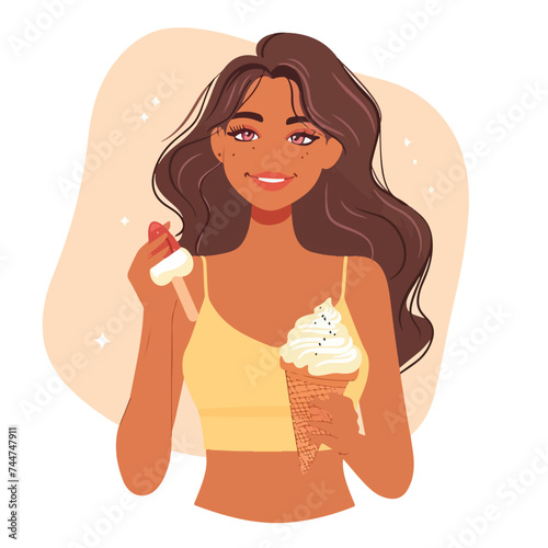 Woman with ice cream isolated on white backgrounde