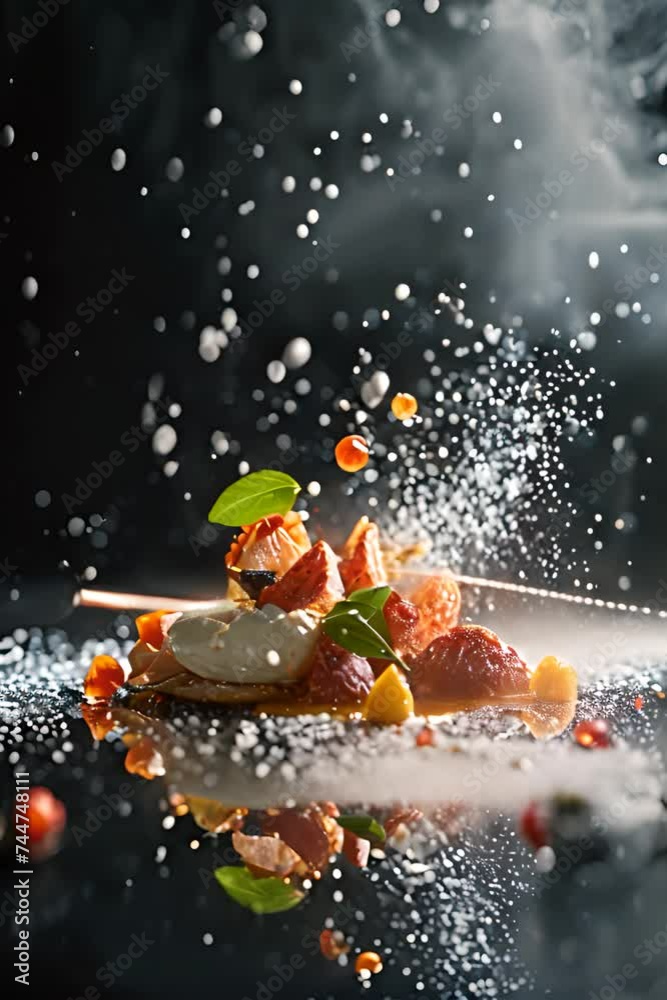 a piece of fruit is falling into the water