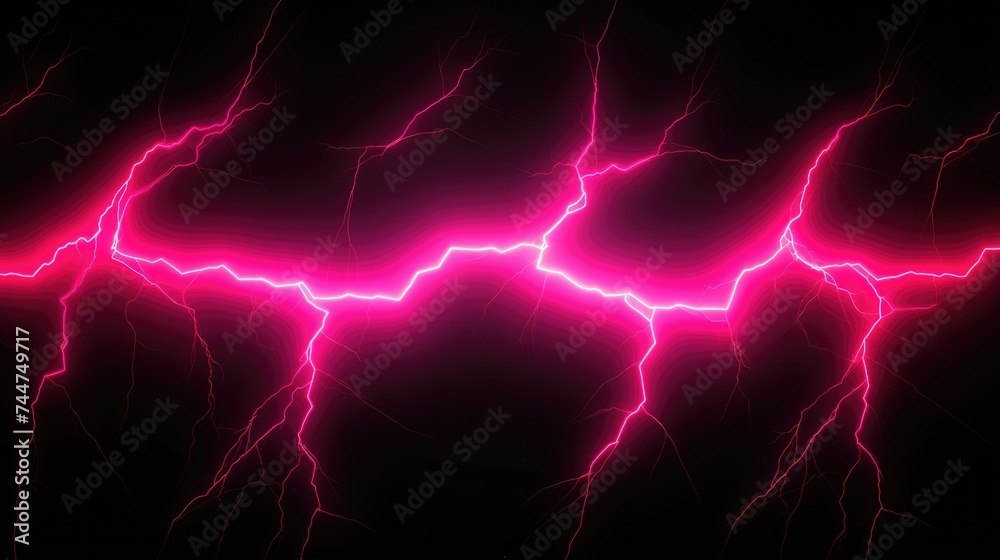 Neon Pink Lightning Strikes on Black Background Illustration.