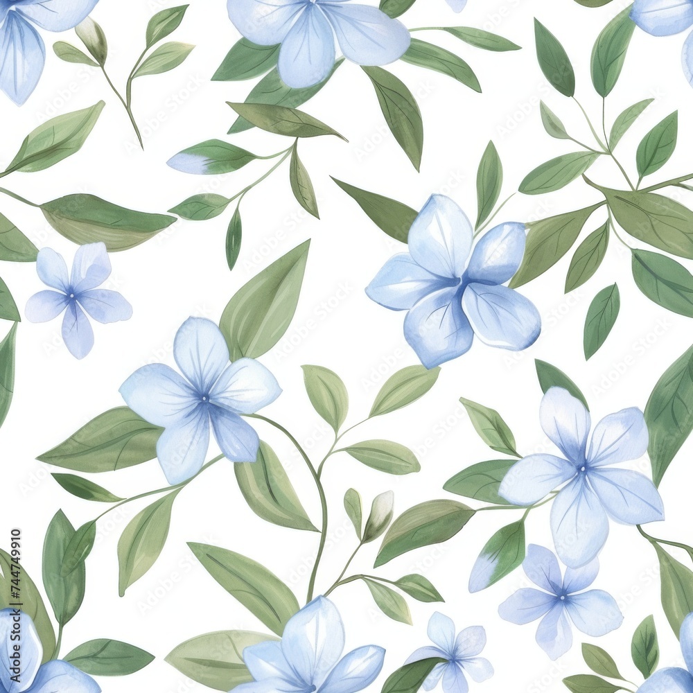 Seamless Capri Blue Floral Watercolor Pattern for Textile Design.