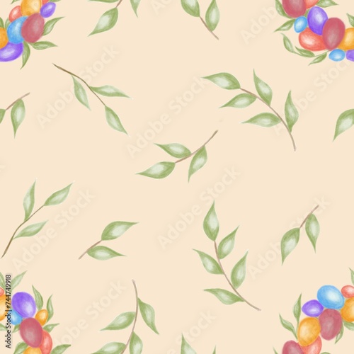 seamless pattern with leaves and eggs on a background