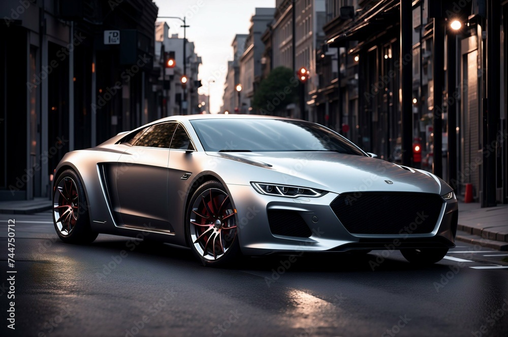 3D rendering of a brand-less generic concept car in the city 3D rendering of a brand-less generic concept car in the city