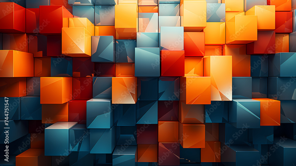 Abstract geometric block wall in warm and cold contrasting colors, abstract geometric background Abstract geometric block wall in warm and cold contrasting colors, abstract geometric background