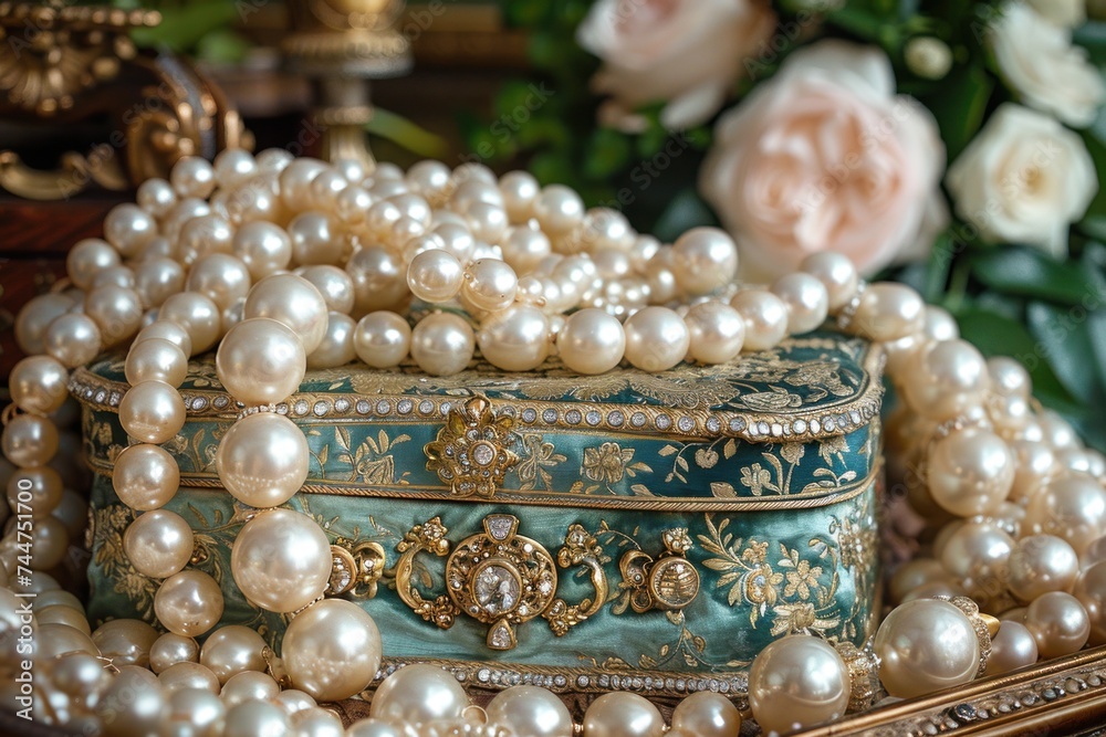 Obraz premium Multiple pearls arranged together on a tabletop