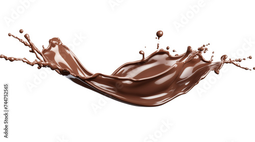 Smooth Chocolate Wave, Splashing Liquid with Droplets Isolated on White