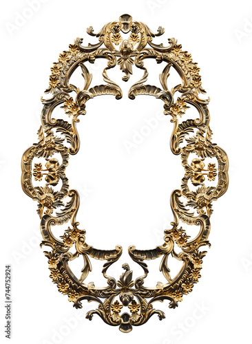 3D render of Decorative golden vintage frames, Golden baroque frame on transparent background.