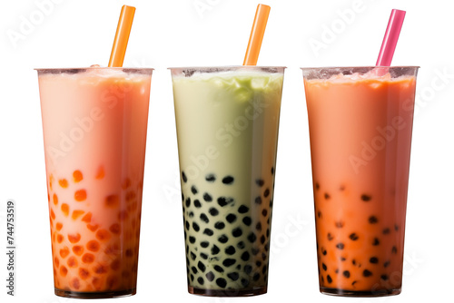 Set Of tapioca bubble tea PNG Isolated on Transparent and White Background - Boba tea Cups Healthy vegetabales milkshakes coctail Drinks Advertising Concept